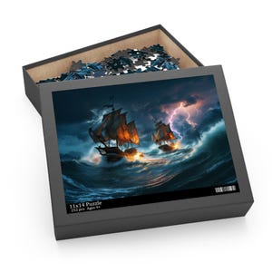 Puzzle, Stormed Pirates Ships in Stormed Seas - 120, 252, 500-Piece Jigsaw, Fun Family Activity, Nautical Theme Decor, Gift for Puzzle