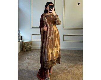 Salwar Kameez Readymade Party Wear, Sequin Anarkali Long Kurta With Churidar, Traditional Indian Outfit For USA Women, Dress for EID