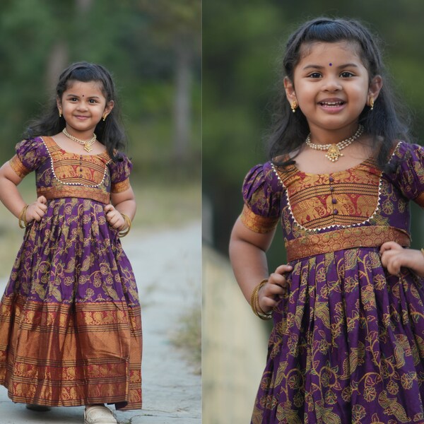 Narayanpet Kids wear wedding dress, Full stitched Girls Gown, India Kids Gown with belt, 1 to 16 years Kids wear Function Wear Frock