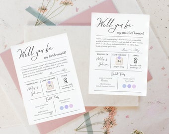 Bridesmaid Proposal Card Digital Template |  Maid of Honor Proposal Card |  Canva Template | Wedding Stationary | Minimal