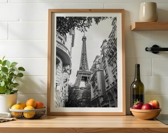 Fotoafdruk Eiffeltoren: zwart-wit decor Parijs