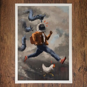 Illustrazione di astronauta, fantascienza, illustrazione di fantascienza, pianeta alieno, arte originale, arte stampabile, stampa su carta, senza cornice