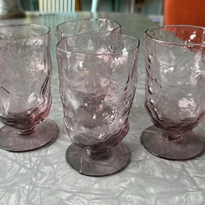4 vintage Morgantown amethyst crinkle glass iced tea water goblets