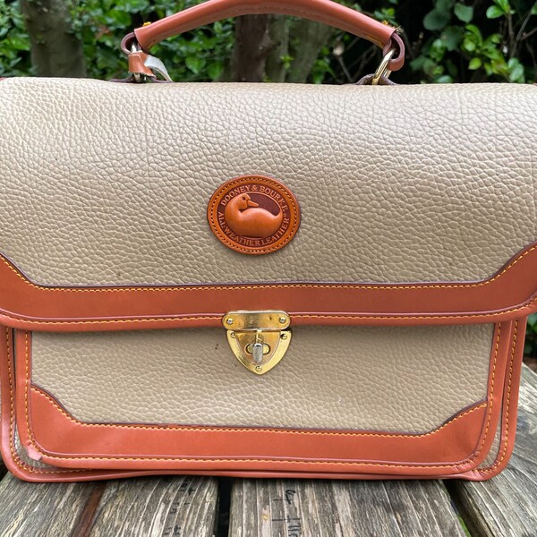 Vintage 1990s Dooney & Bourke Briefcase Portfolio Bag Classic Pebble English Tan and Taupe Leathers