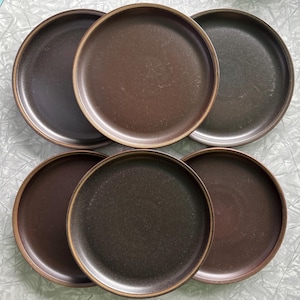 Set of 6 salad plates Denby Arabesque Brown stoneware vintage 1960&#39;s Denby England Samarkand
