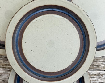 Set of 4 Otagiri Horizon Dinner Plates Japanese Artisan Stoneware Blue Brown 10.5"