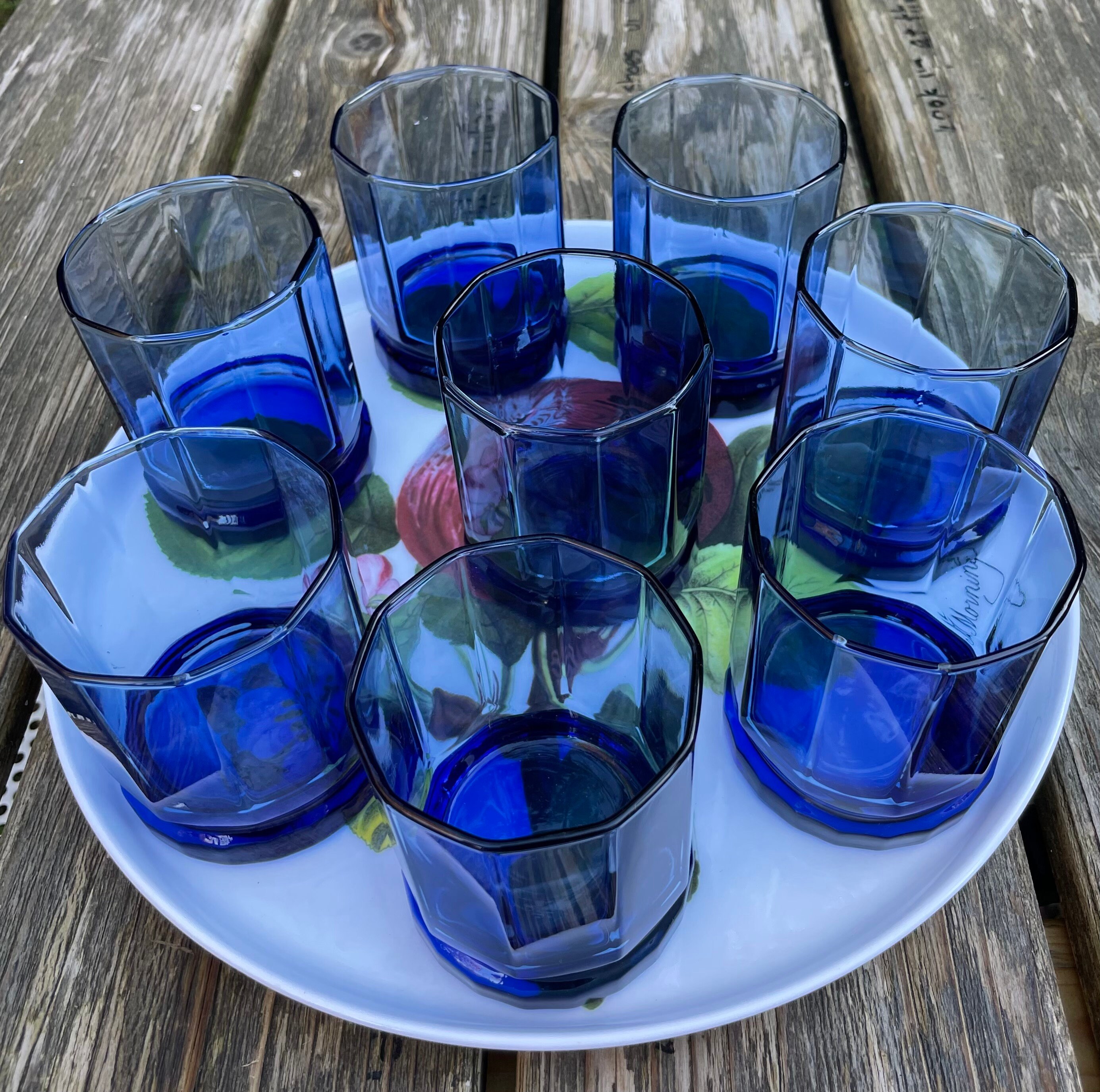 Set of 8 Anchor Hocking Cobalt Blue Glasses Retro Vintage Lowball
