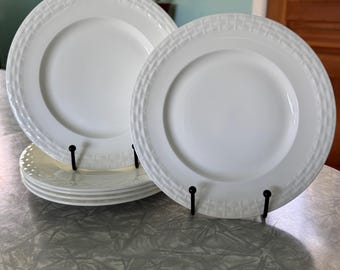 Set of 6 salad plates Mikasa Ortley white porcelain embossed weave