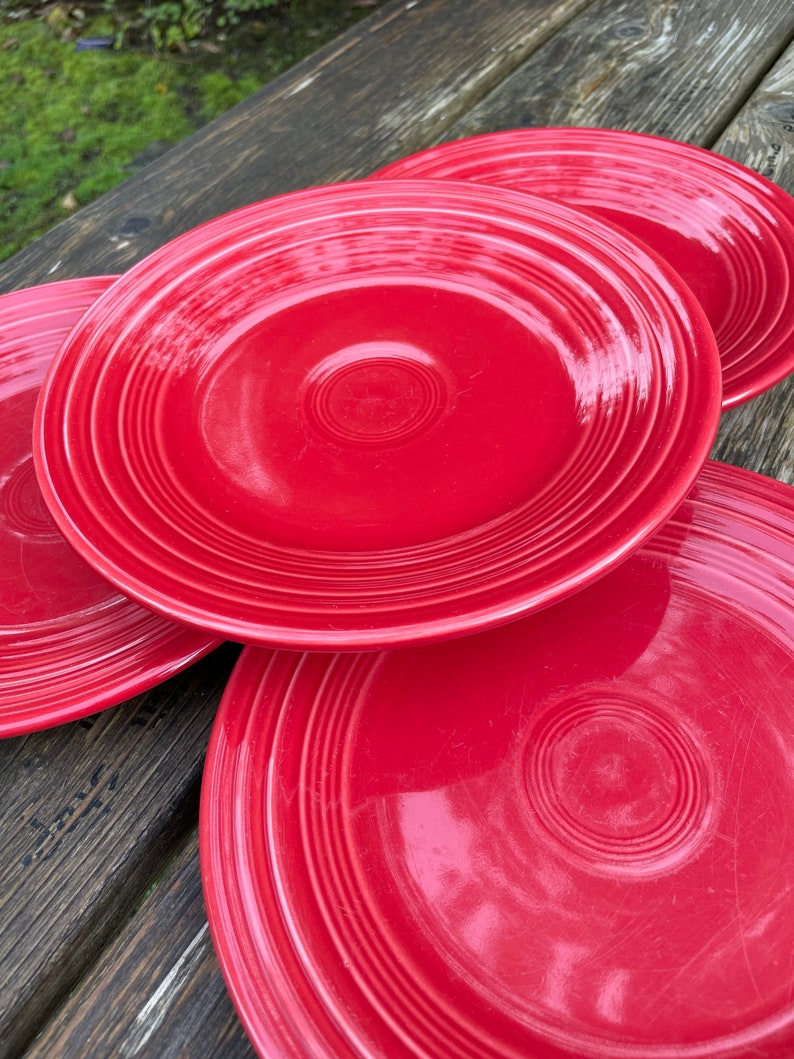 Set of 4 Red Scarlet Fiesta Lunch Plate 9 Vintage P86 Etsy