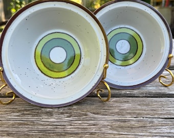 Set of 2 soup bowls Hearthside vintage stoneware sun circles bullseye cereal bowls