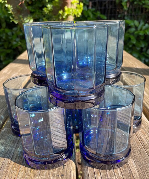 Set of 8 Anchor Hocking Cobalt Blue Glasses Retro Vintage