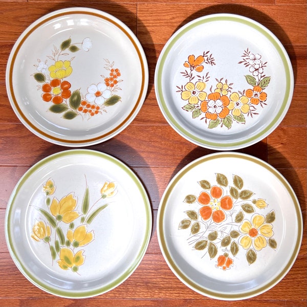 Mismatched Stoneware Vintage 70s Dinner Plates Set of 4