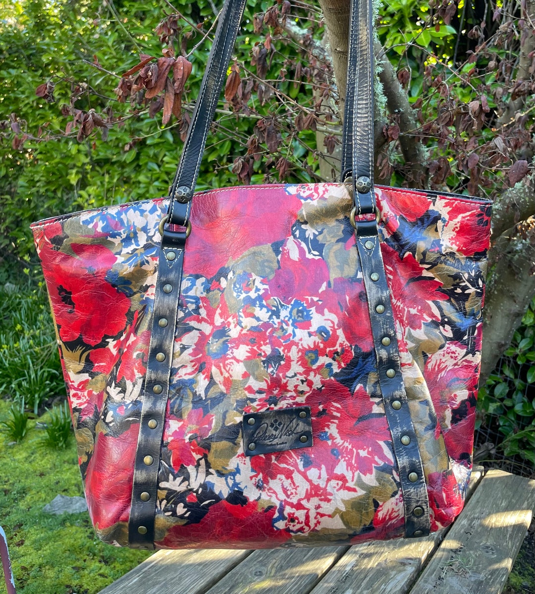 Patricia Nash Red Floral Large Handbag Tote Vintage 100