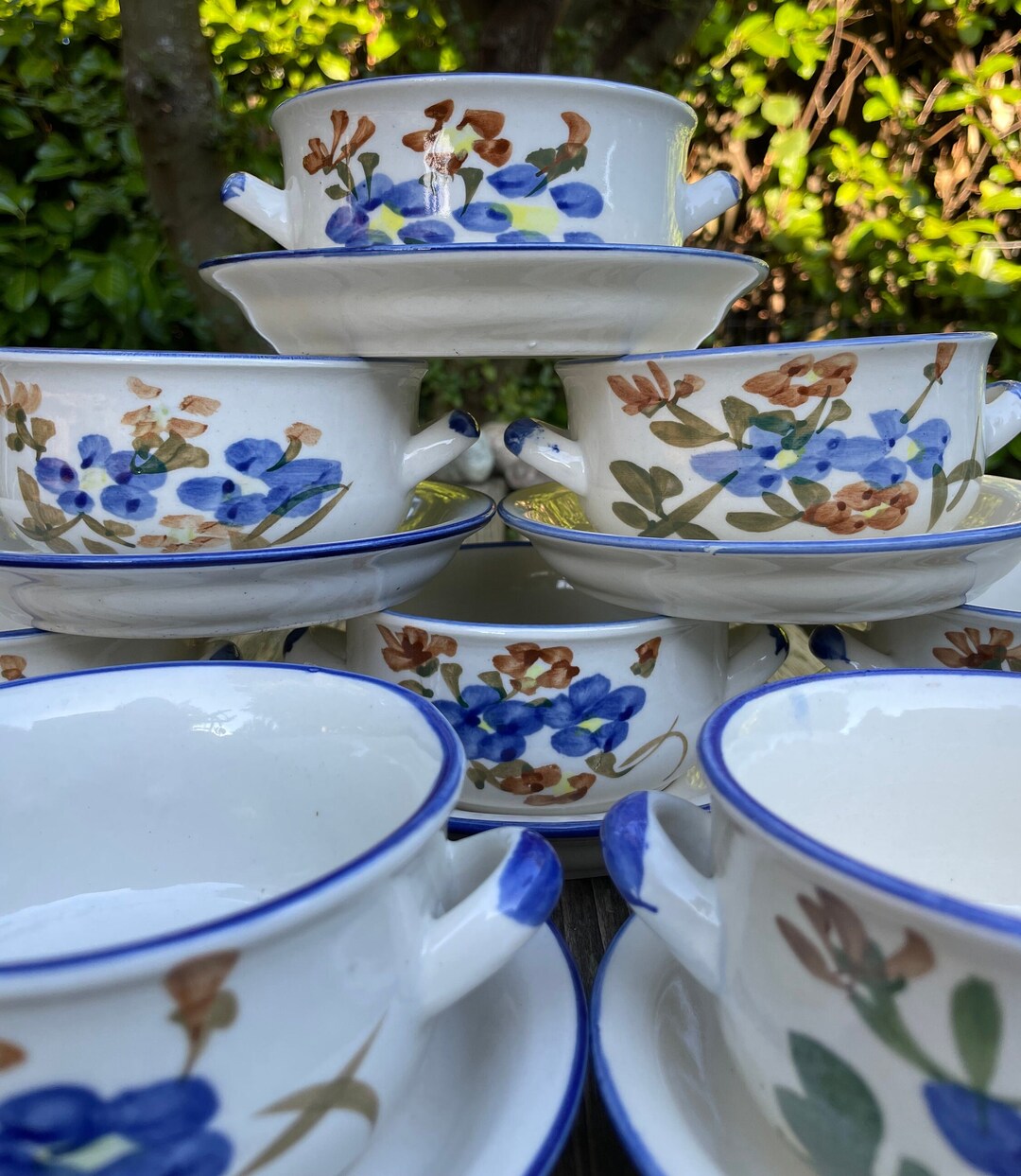 Set of 8 Stoneware Soup Crocks Hand Painted Soup Bowls With Etsy