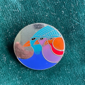Laurel Burch Celestial Birds Vintage Brooch Signed 1980s Pin