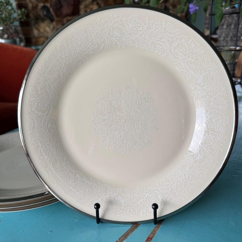 Lenox Platinum Floral Bone China - Set of 4 Dinner Plates