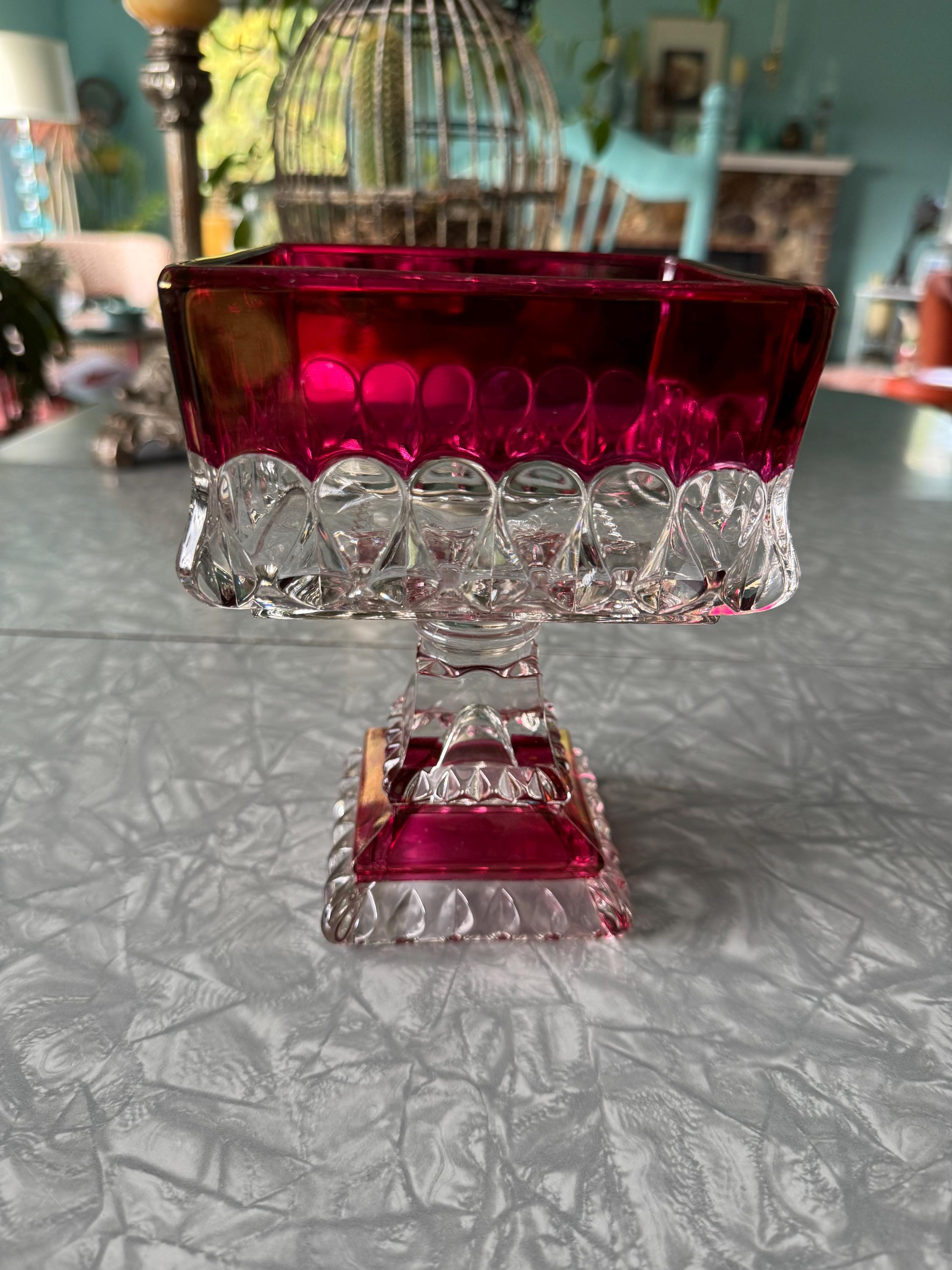 Mid-century Ruby Red Flashed Candy Dish Display Dish Vintage ...