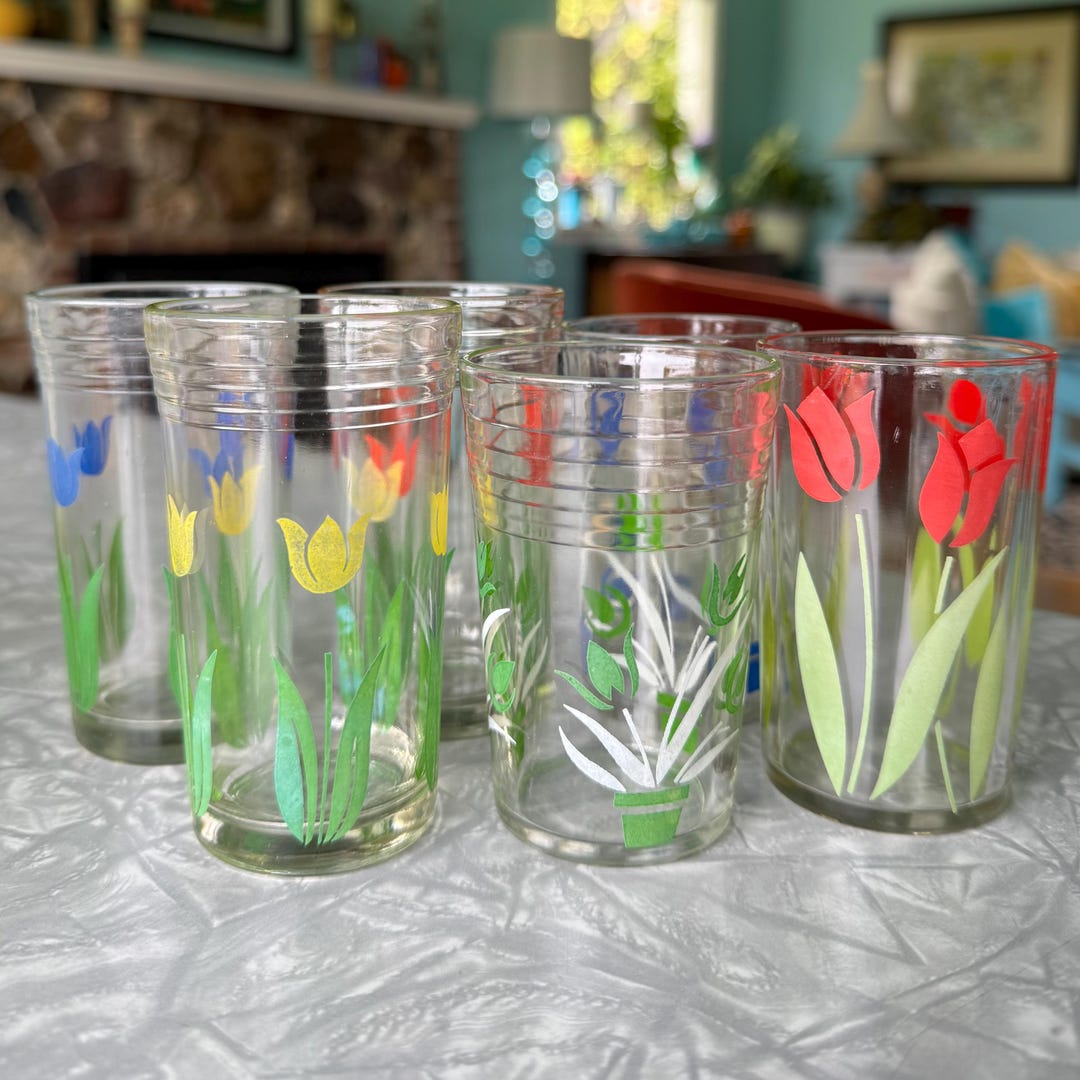 Set of 6 Swanky Swig All Tulips Mid Century Juice Glasses Mismatched ...