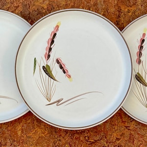 3 side plates Denby Harvest Wheat mid century stoneware hand painted signed