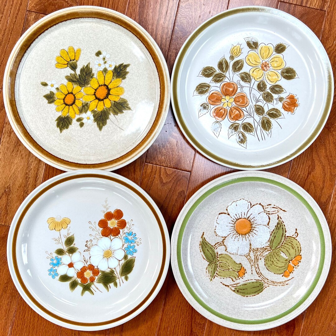 Mismatched Stoneware Vintage 1970s Dinner Plates Set of 4 Etsy