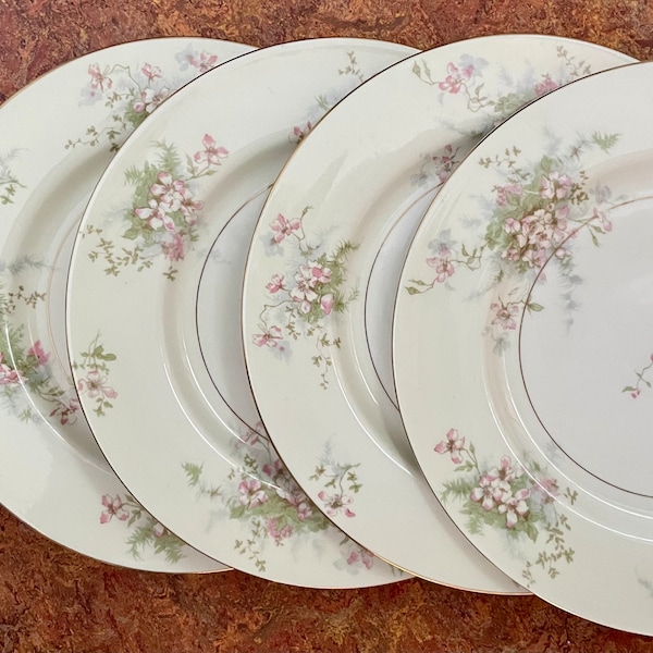 4 dinner plates Haviland Apple Blossom Thomas Haviland New York vintage fine porcelain china