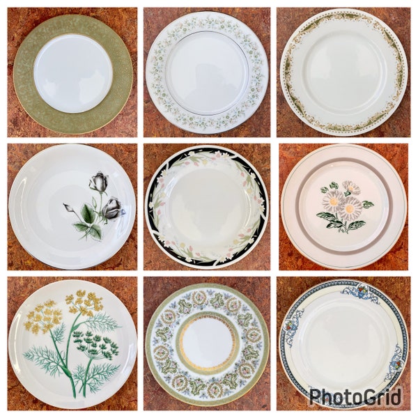 Pick your own vintage china salad plates mismatched greens, blues, grays, black, gold, pastel  select your own lunch, salad, dessert