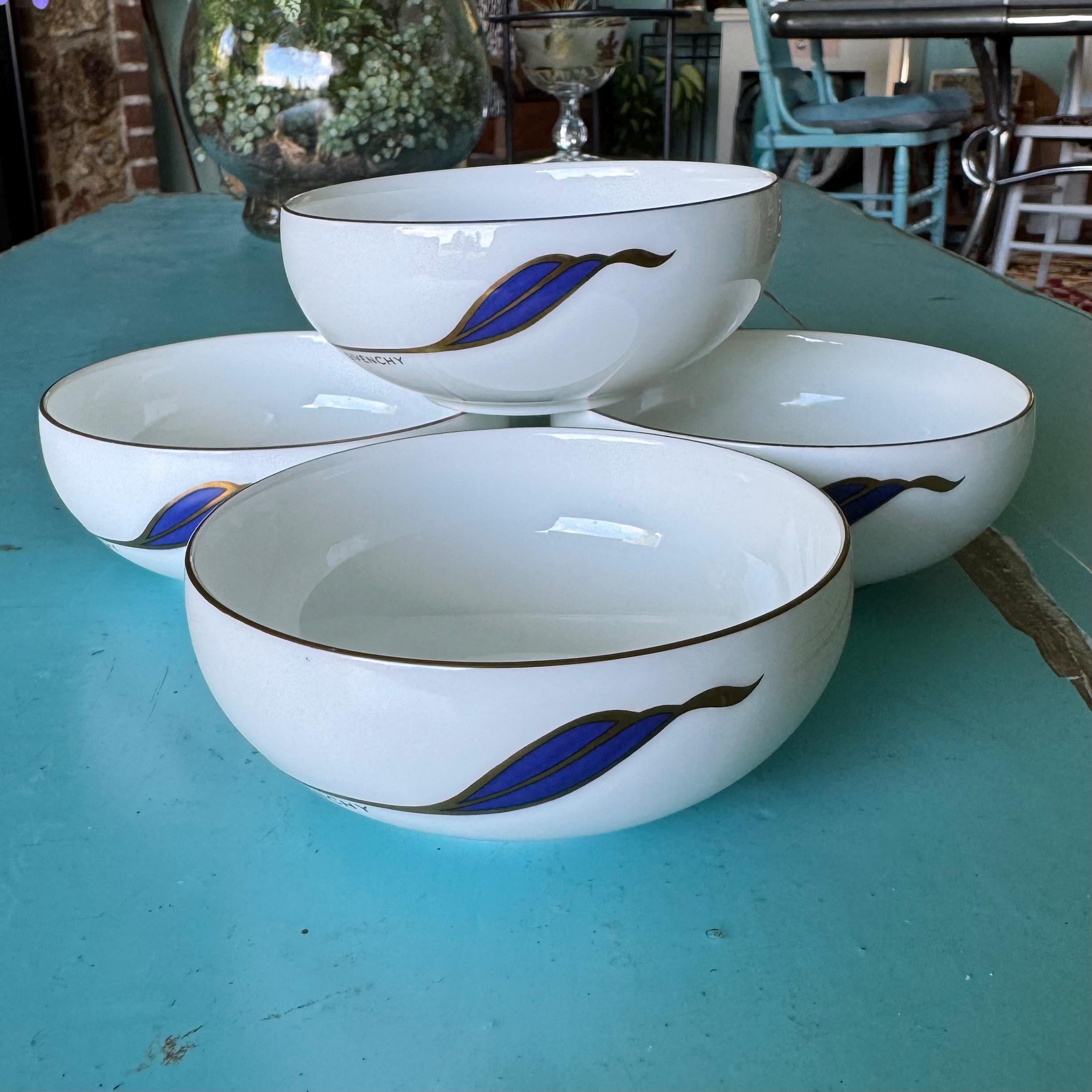 Set of 4 Givenchy Paris Bowls 4.5 in Bone China Cobalt Blue Gold