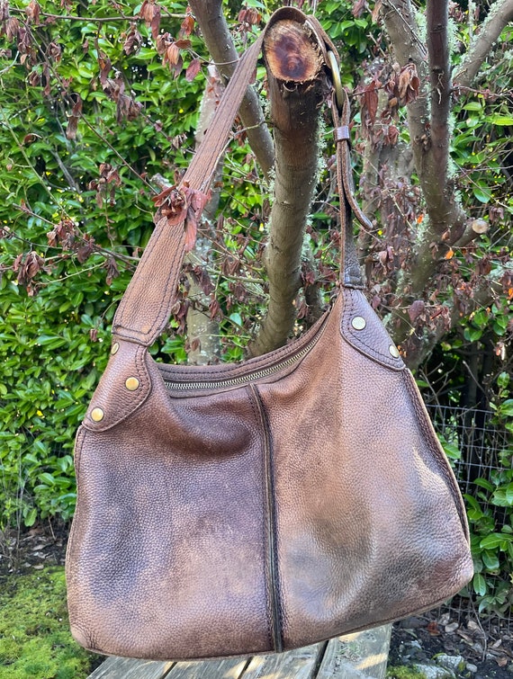 Vintage Lucky Brand boho bag whipstitched leather… - image 1