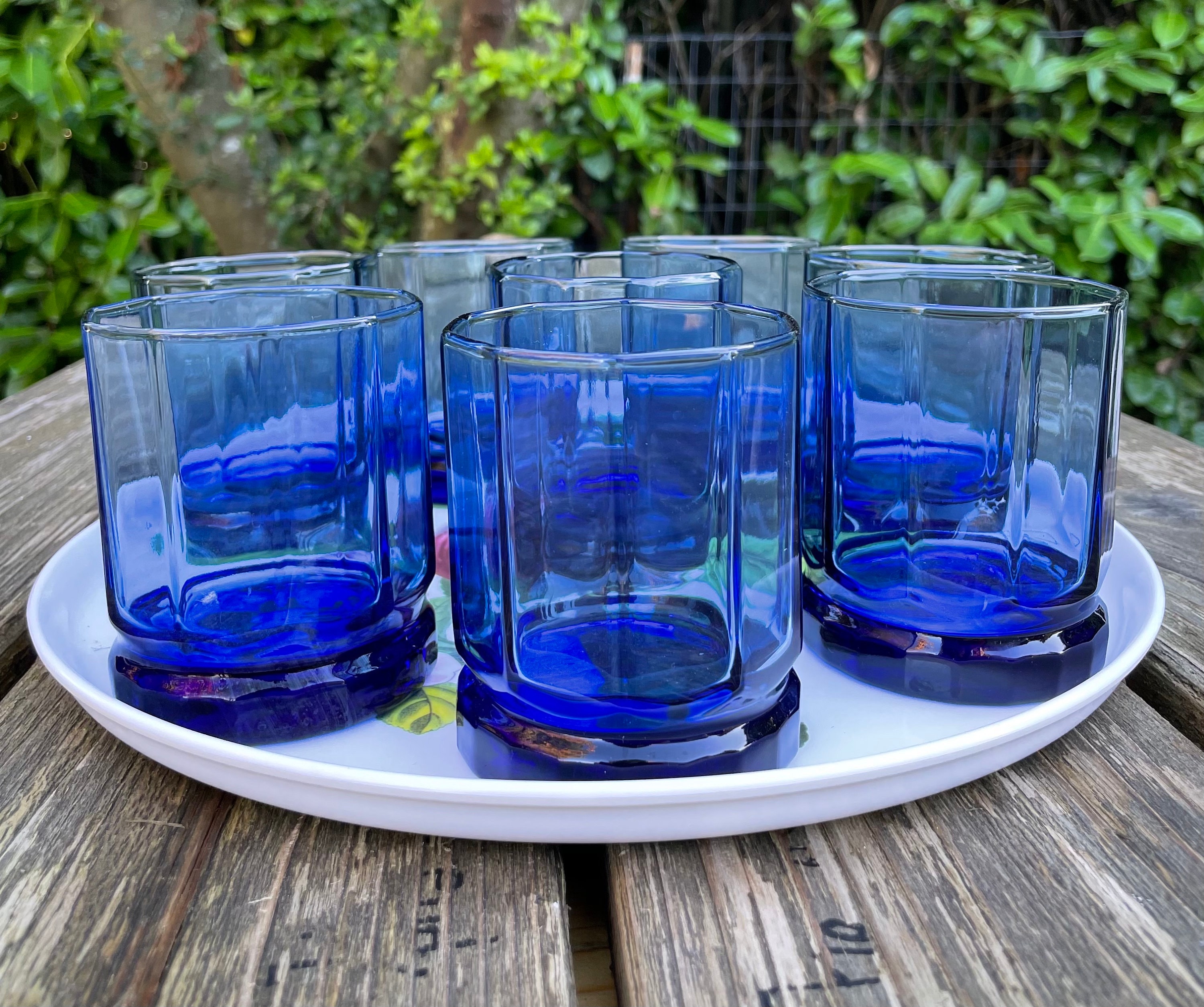 Set of 8 Anchor Hocking Cobalt Blue Glasses Retro Vintage Lowball