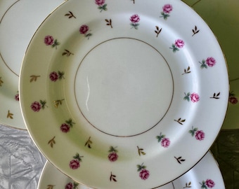 Set of 4 Noritake Rosalie salad plates vintage pink rose china gold trim cottage style