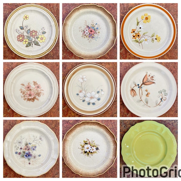 Pick your own mismatched stoneware salad or lunch plate country garden floral, whole wheat, pinks, pastels, yellow, blue, daisy, earth tones