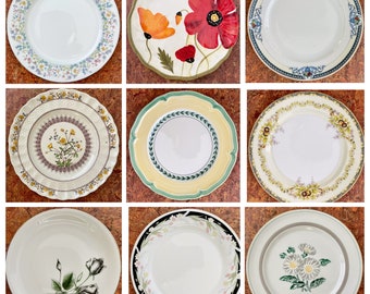 Pick your own vintage china salad plates mismatched yellows, blues, pastels, grays, select your own lunch, salad, dessert