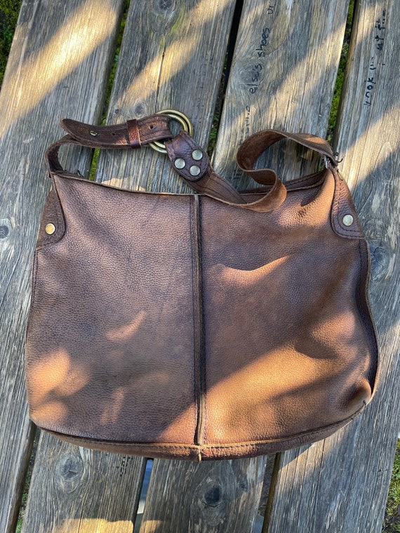 Vintage Lucky Brand boho bag whipstitched leather… - image 5