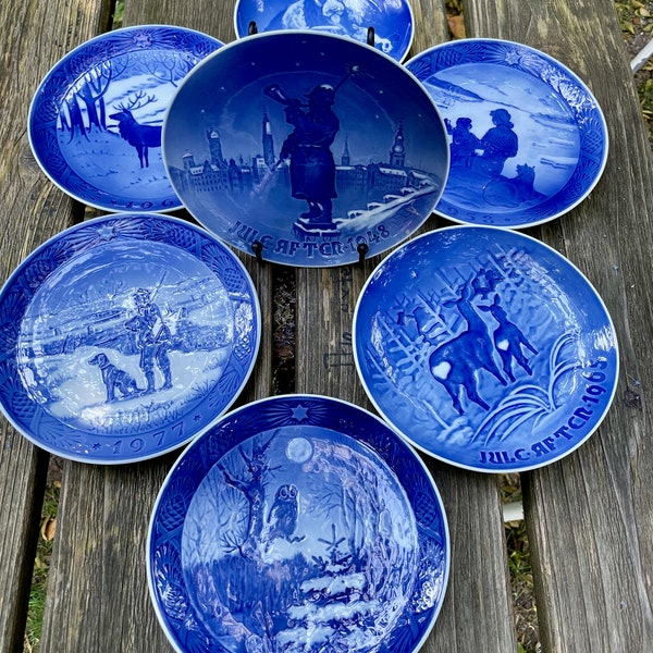 Royal Copenhagen and B & G Christmas Plates Vintage Cobalt Blue 1948, 1958, 1960, 1965, 1974, 1977, Mothers Day 1969