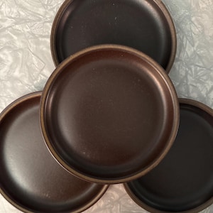 Set of 4 bread or dessert plates Denby Arabesque Brown stoneware vintage 1960&#39;s Denby England Samarkand