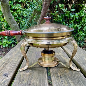 Mid Century Modern Chafing Dish Vintage Brass Buffet Service 1970s