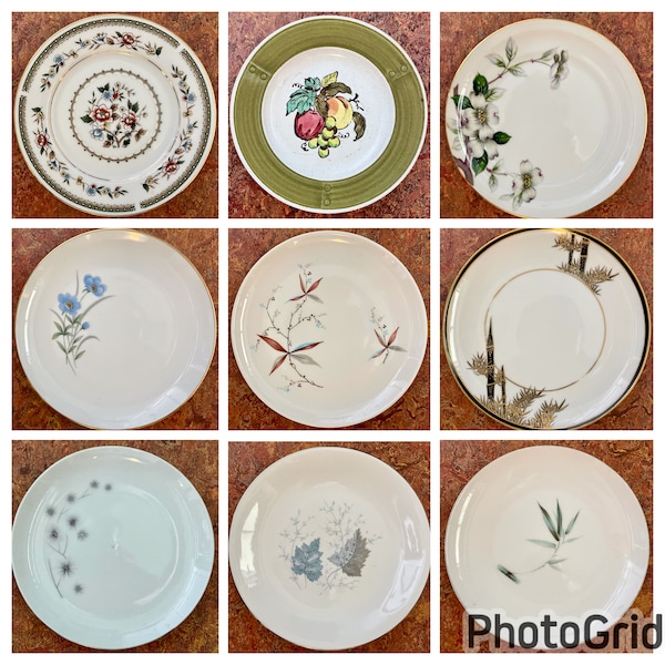Pick your own vintage china dessert plates mismatched green, blues, pastels, bamboo, black, gold, select your own for tea, dessert, bread