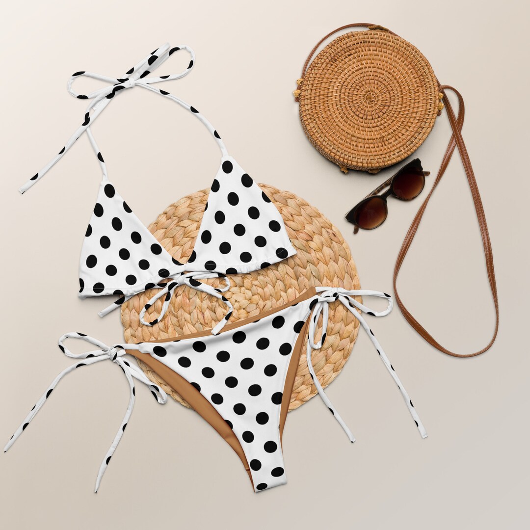 Polka Dot String Bikini Two Piece Swimsuit Sexy Swimwear Etsy