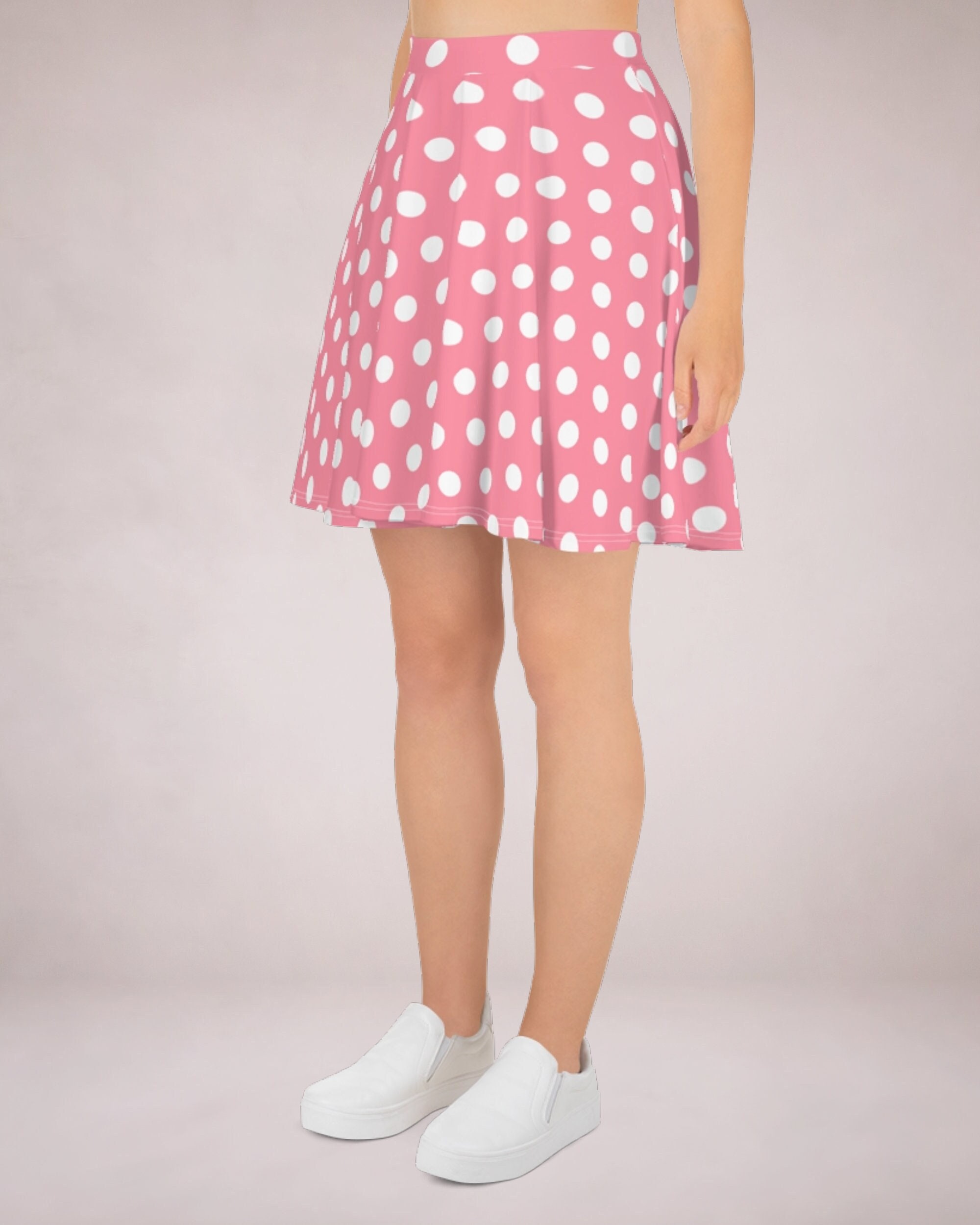 Polka Dot Skater Skirt Pink Mini Skirt sold by Gazelle Cass Raw SKU 46008770 20 OFF Printerval