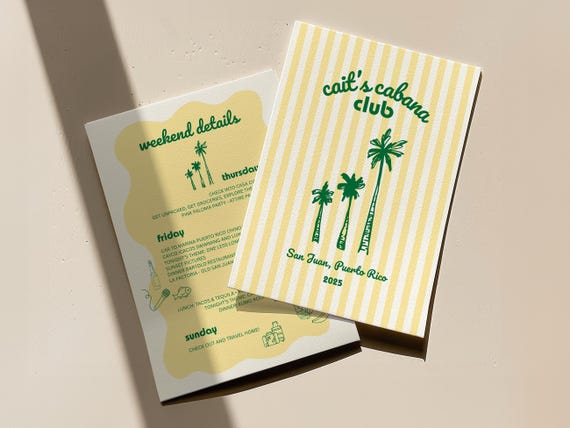 Cabana Club Bachelorette Itinerary Template: Retro Pool Party Invite (Digital Download, 5x7in Canva Template