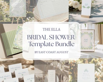 Blue & Green Floral Bridal Shower Template Bundle (Digital Download)