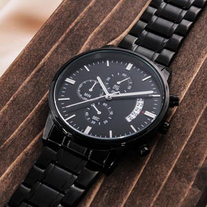 Engraved Watch For Men, Personalised Mens Wrist Watch, Black Watch Men, Wedding Day Watch, Custom Men's Watch, Personalized Gift for Men