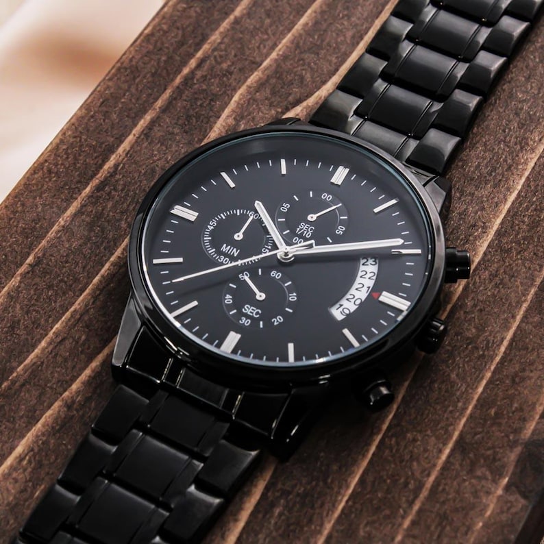 Engraved Watch For Men, Personalised Mens Wrist Watch, Black Watch Men, Wedding Day Watch, Custom Men's Watch, Personalized Gift for Men