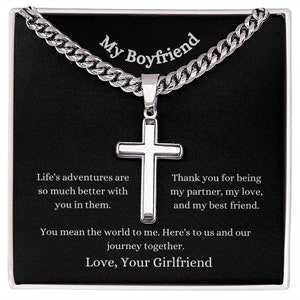Boyfriend Chain Necklace With Engraved Cross Pendant, Christmas Gift, Birthday Gift