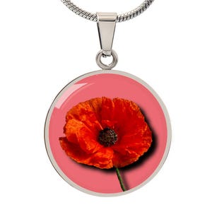 August Birth Flower Poppy Necklace - Engraved Charm Jewellery for Her - Jewelry for Her