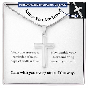 Personalized Engraved Cross Pendant Necklace for Women, Gift of Hope, Love and Faith