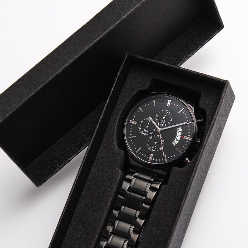 Engraved Watch For Men, Personalised Mens Wrist Watch, Black Watch Men, Wedding Day Watch, Custom Men's Watch, Personalized Gift for Men
