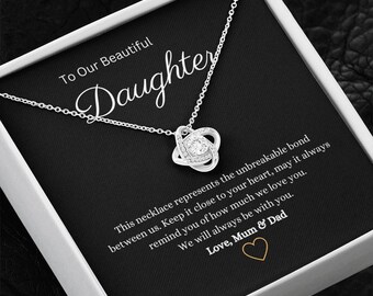 Personalised Daughters Necklace Love Knot Pendant Jewellery, Gift for Her, Ideal For a Birthday Gift, Bride to be or Graduation