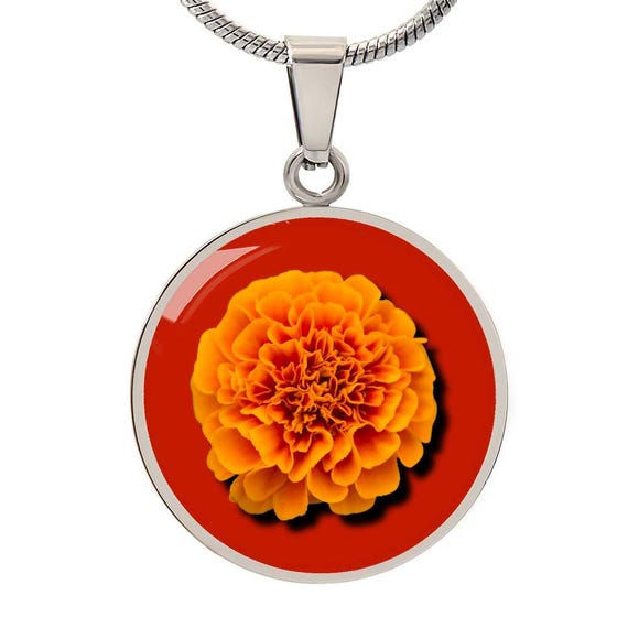birth month october birth flower necklace October Birth Flower Necklace Marigold Custom Engraved Jewellery