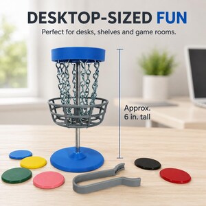 Mini Disc Golf Basket Game, 6-Inch Tabletop Desk Toy with Steel Chains, Disc Golfer Gift image 2